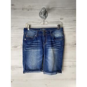 WallFlower Denim Bermuda Shorts Womens Size 5 Blue Cuffed Stretch Embroidered
